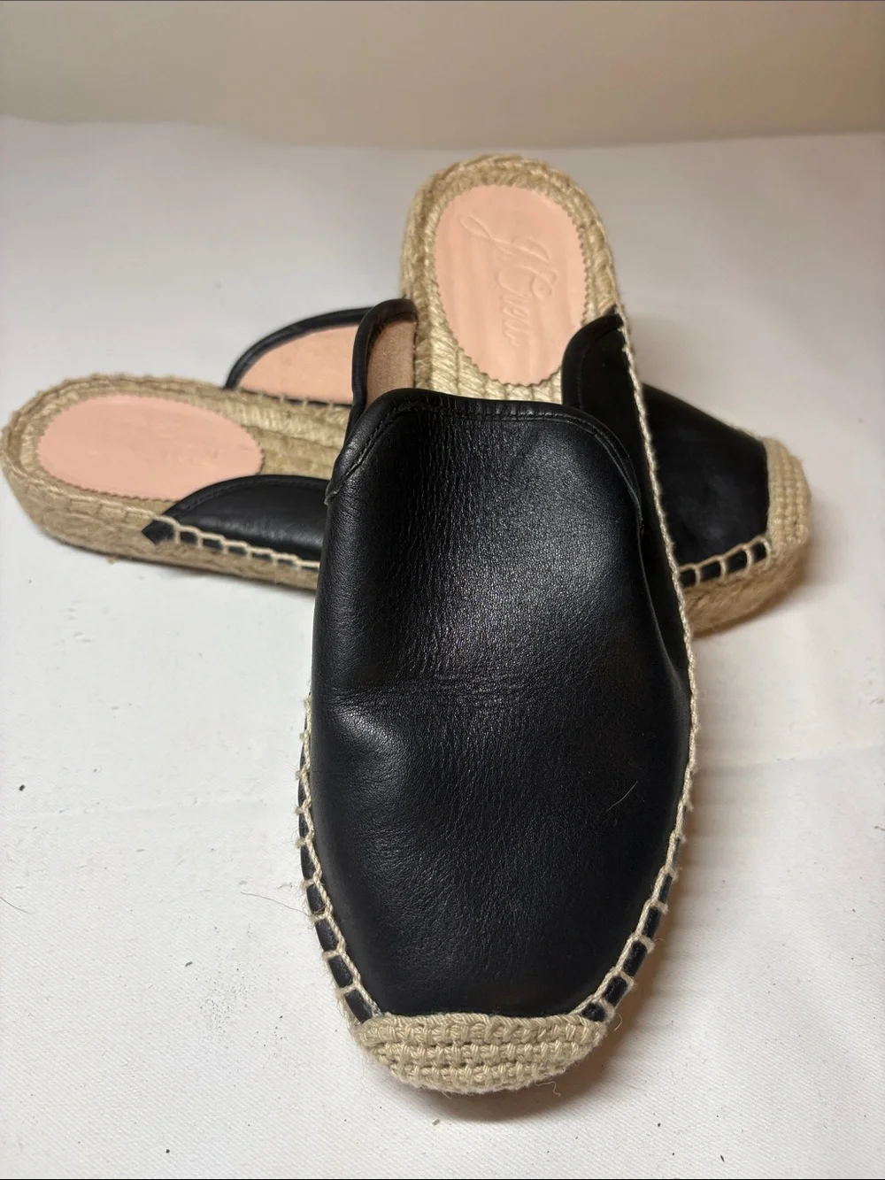 J. crew Black Leather and Jute Espadrille Mule Size 7.5